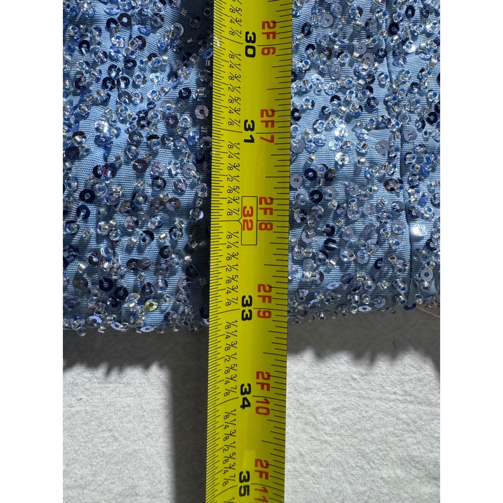 Oh Polly Sequin Mini Dress Light Blue Strapless Deep V Cutout Back US 2 - Picture 6 of 9